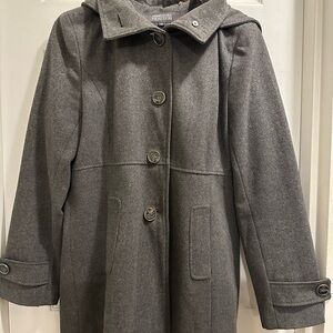 Kenneth Cole Gray Hooded Wool-Blend Pea Coat